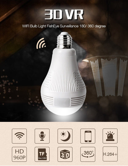 CRONY B13-I-V2 Wi-Fi Globe Panoramic 960p Wireless Panoramic Ip 3d Vr Camera Wifi Bulb Light Fisheye Surveillance - Edragonmall.com