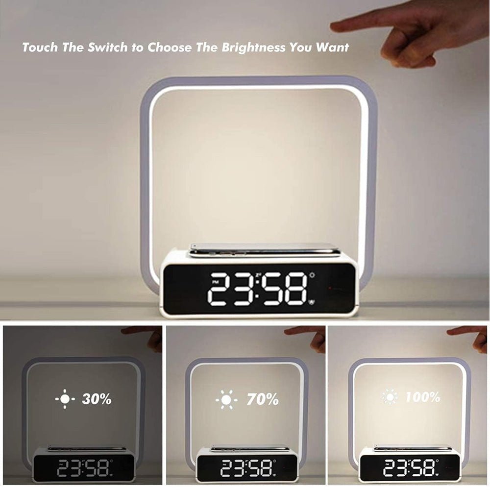 CRONY B18D Wireless charge + Ambient light + Electronic clock Bedside Lamp Touch Control Lamp Alarm Clock LED Night Light - Edragonmall.com