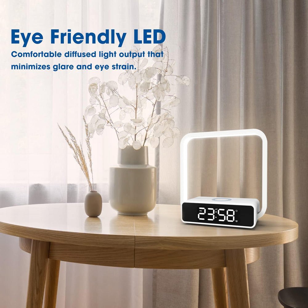 CRONY B18D Wireless charge + Ambient light + Electronic clock Bedside Lamp Touch Control Lamp Alarm Clock LED Night Light - Edragonmall.com