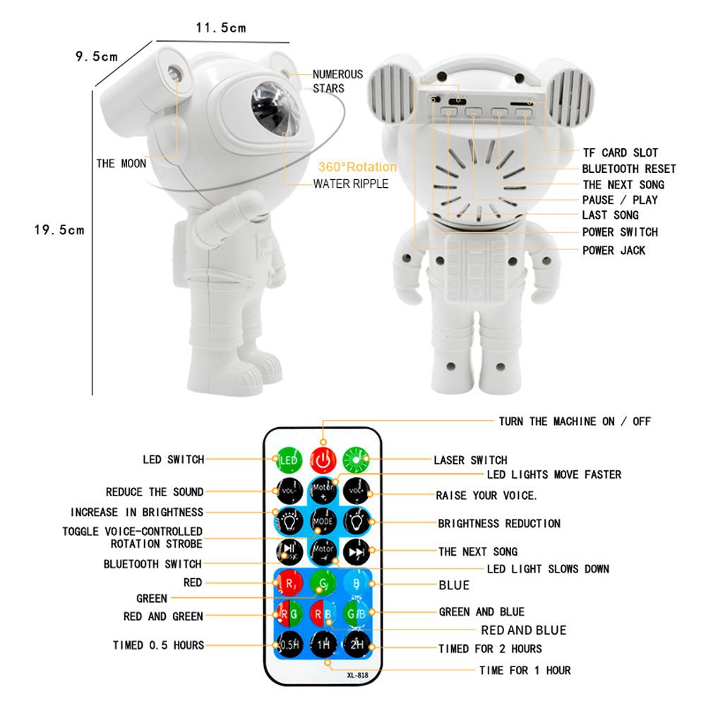 CRONY BT Astronaut projection light Sky Moon Star Night Light Projection Lamp Galaxy Astronaut Projector with Bluetooth Speaker - Edragonmall.com