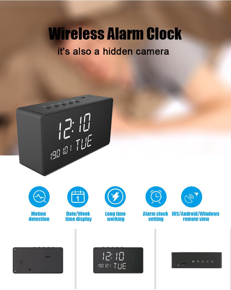 CRONY C1 Tuya App clock 1080P HD Wireless Camera APP Smart WIFI Wireless Motion Detection Hidden Alarm Clock Camera 1080P - Edragonmall.com