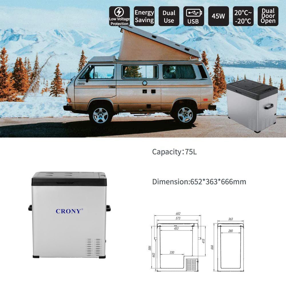 CRONY C75 Car Refrigerator 75l Dc Ac Car Cooler Portable Compressor Small Refrigerator - Edragonmall.com