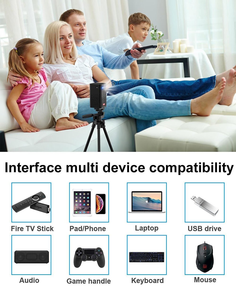 CRONY C900 upright Projector with BT speaker Smart DLP Projector Bluetooth 5.0 1080P Supported Wireless Mirroring Built-in Battery - Edragonmall.com