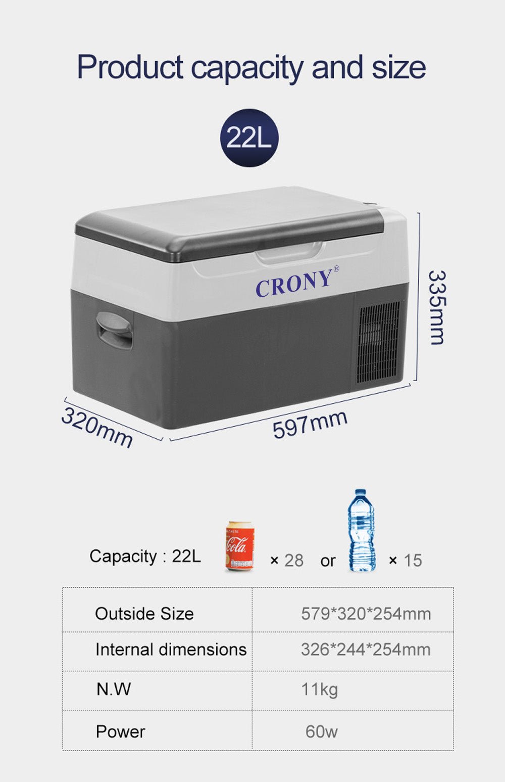 CRONY Car Refrigerator 22L/C22 Custom fridge small car fridge freezers refrigerator outdoor 12v compressor fridge - Edragonmall.com