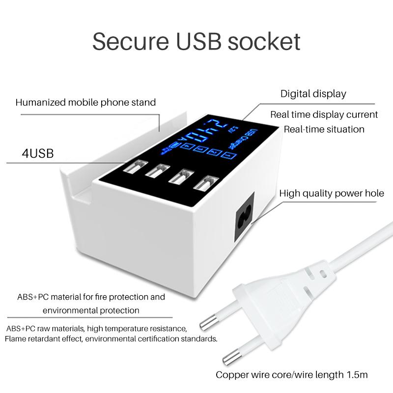 CRONY CDA26 4 Ports USB Charger Adapter Station HUB Led Display Mobile Phone Wall Charger For iPhone Samsung Xiaomi USB Charger Stand Holder - Edragonmall.com