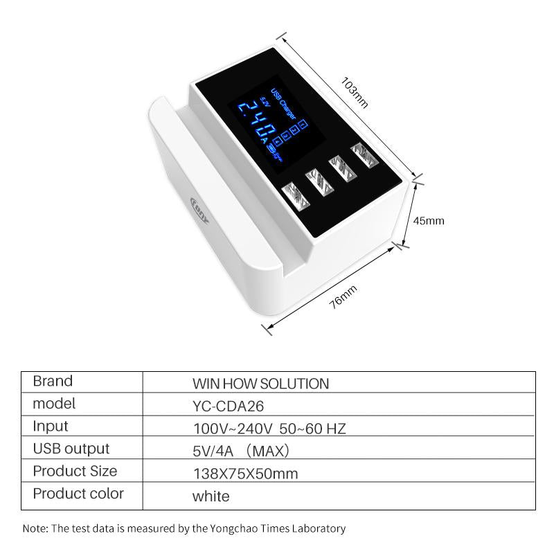 CRONY CDA26 4 Ports USB Charger Adapter Station HUB Led Display Mobile Phone Wall Charger For iPhone Samsung Xiaomi USB Charger Stand Holder - Edragonmall.com