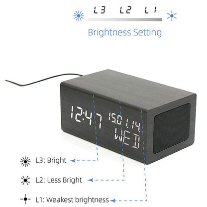 CRONY CN1299 Wooden Digital LED Clock with Wireless Moblie charging Bluetooth Speaker Alarm Temperature - Edragonmall.com