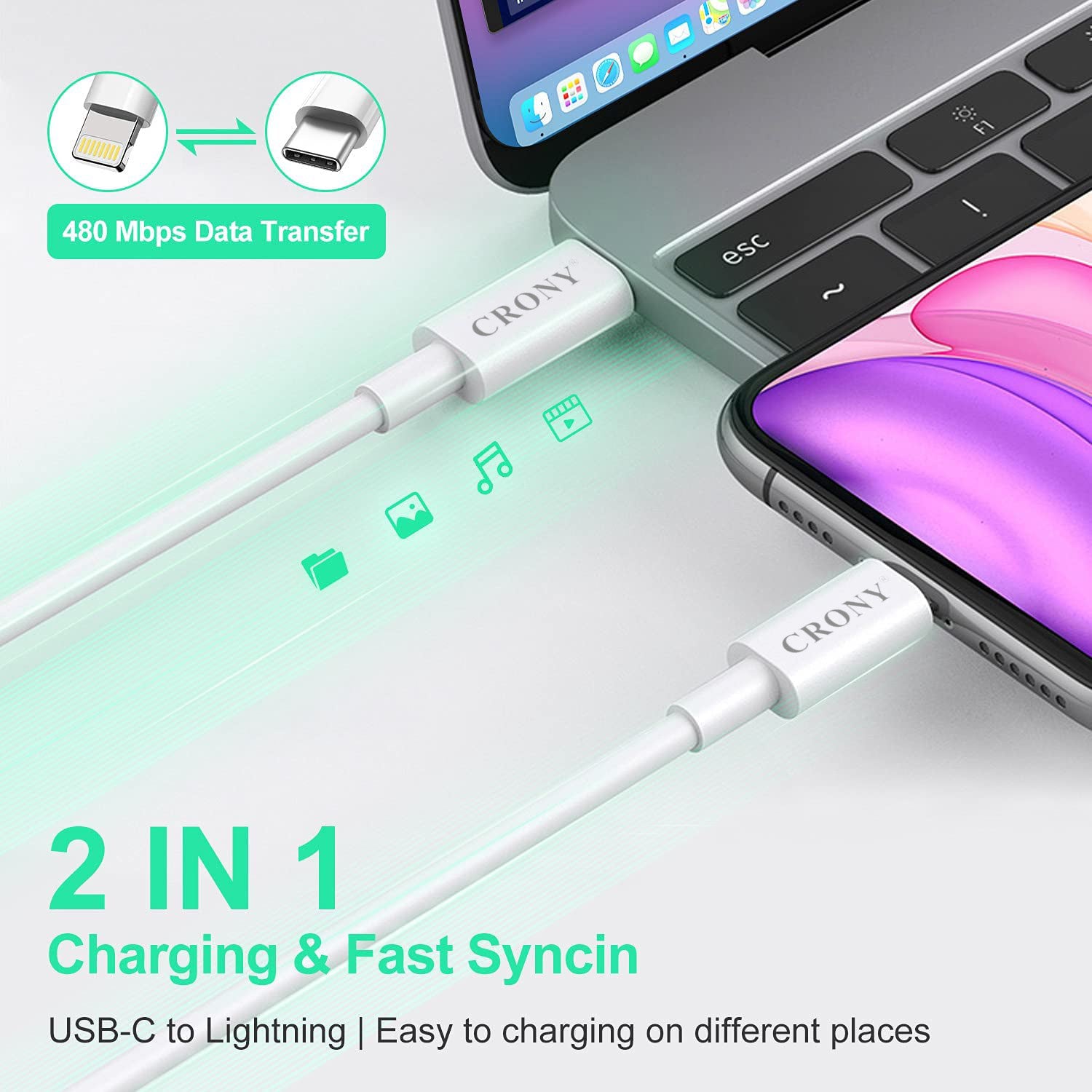 CRONY CR-001 Support Quick Charge&Data C-Lighting Cable 3A - Edragonmall.com