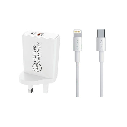 CRONY CR-003 PD20W+QC3.0 Fast Charger+3ACharging&Data Cable - Edragonmall.com