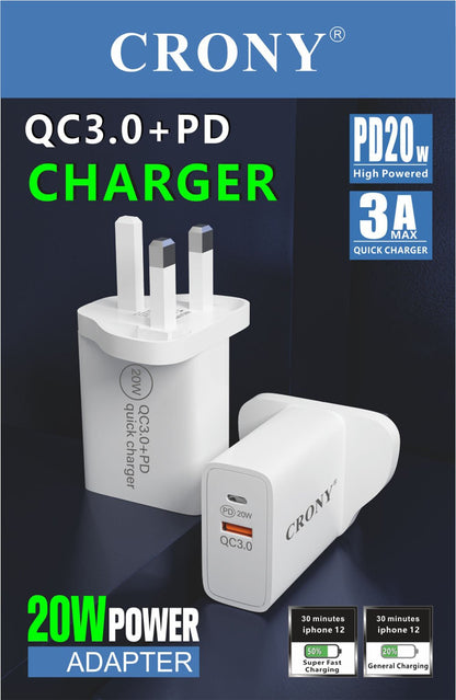 CRONY CR-004 PD20W+QC3.0 Fast Charger - Edragonmall.com