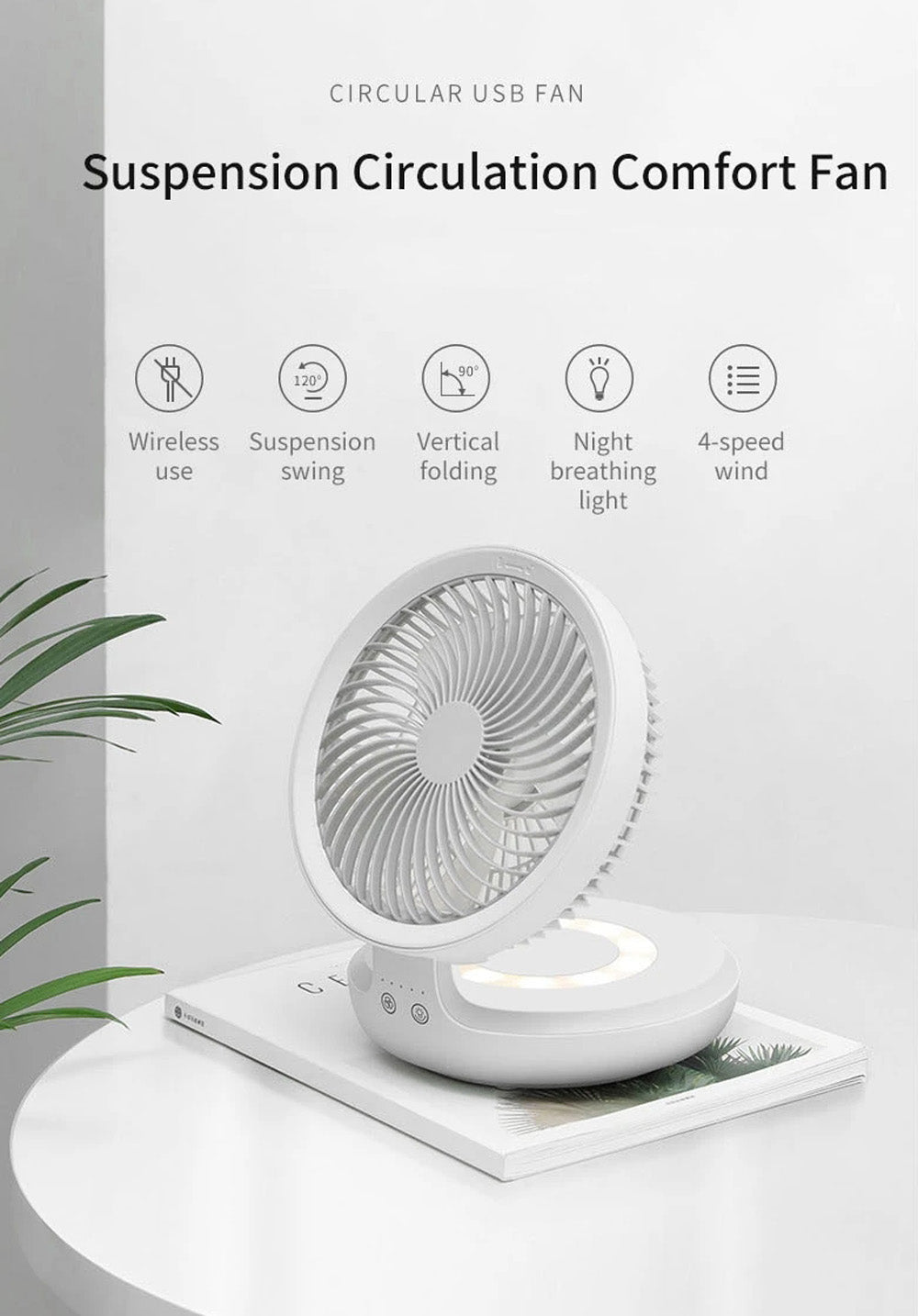 CRONY E808 Suspension circulation comfortable fan Eco-system Night Light Touch Control 4 Wind Speed - Edragonmall.com