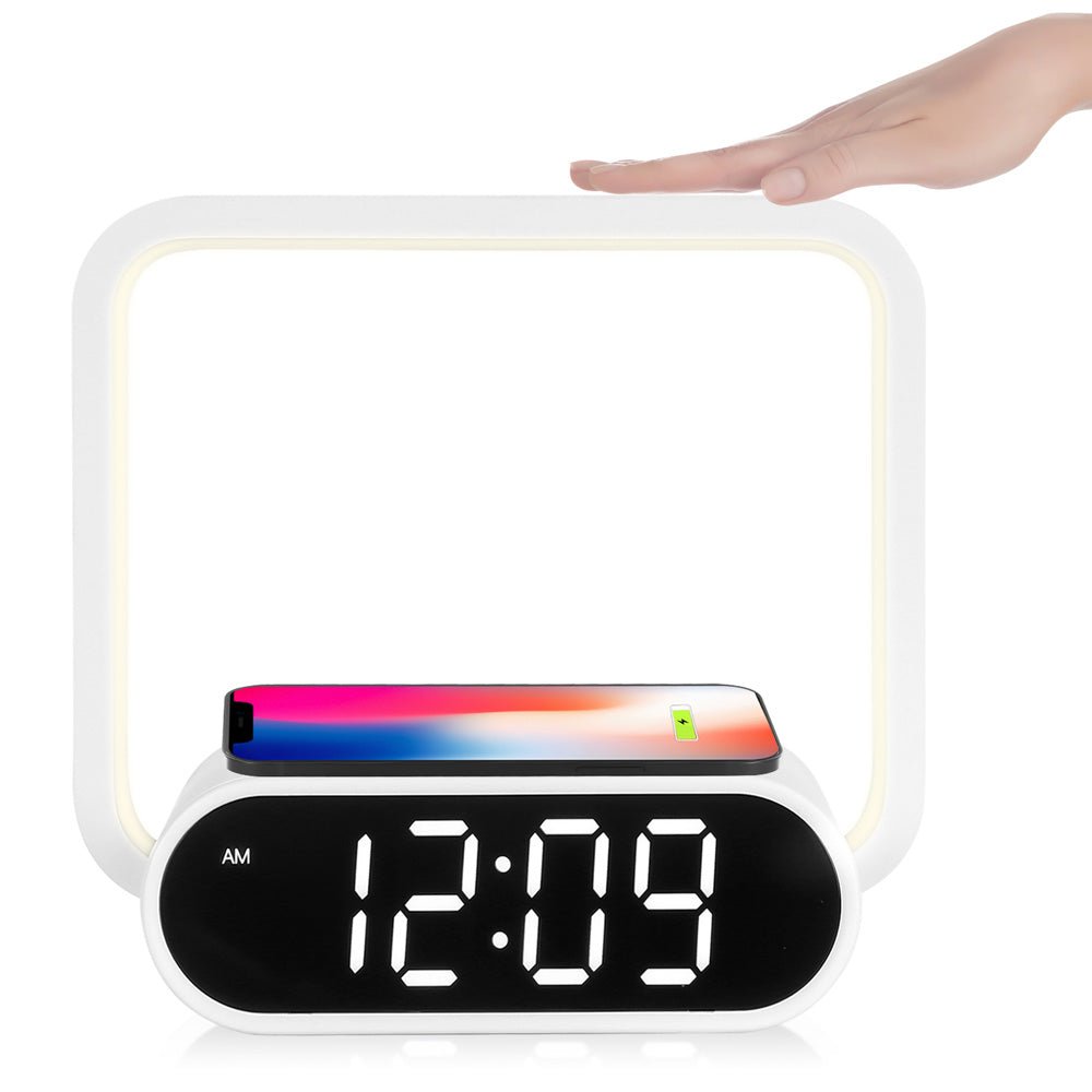 CRONY F10 Wireless Charging Desk Lamp with Alarm Clock Touch Desk dimmable LED digital alarm clock light for Home Office - Edragonmall.com