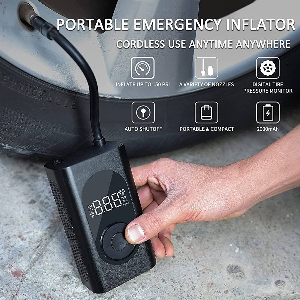 CRONY FG01 Portable Electric Air Inflator Portable Tire Inflator with Digital Display, 150PSI 4000mAh Rechargeable Battery - Edragonmall.com