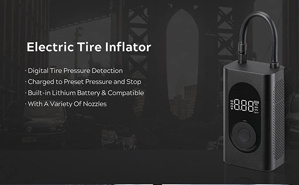 CRONY FG01 Portable Electric Air Inflator Portable Tire Inflator with Digital Display, 150PSI 4000mAh Rechargeable Battery - Edragonmall.com