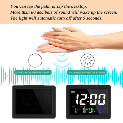 CRONY  GH-2000 Color Electronic Digital Clock Bedside Large Screen LED Alarm Clock with Date, Temperature | Black