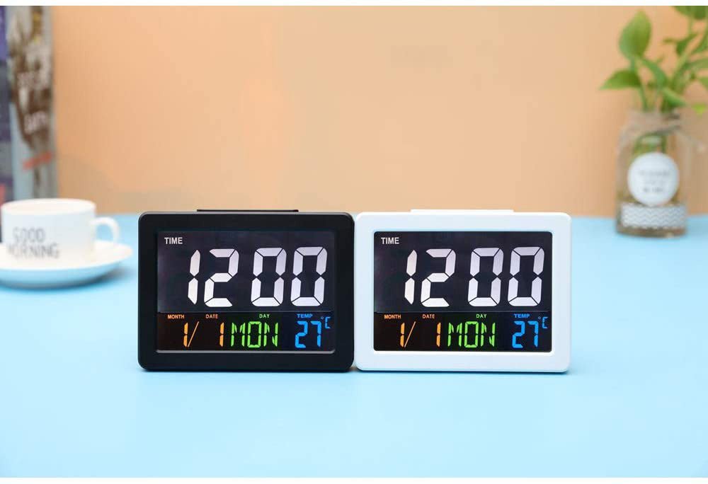 CRONY  GH-2000 Color Electronic Digital Clock Bedside Large Screen LED Alarm Clock with Date, Temperature | Black