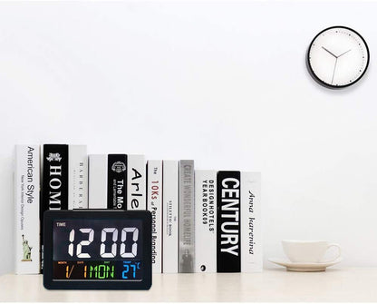 CRONY  GH-2000 Color Electronic Digital Clock Bedside Large Screen LED Alarm Clock with Date, Temperature | White