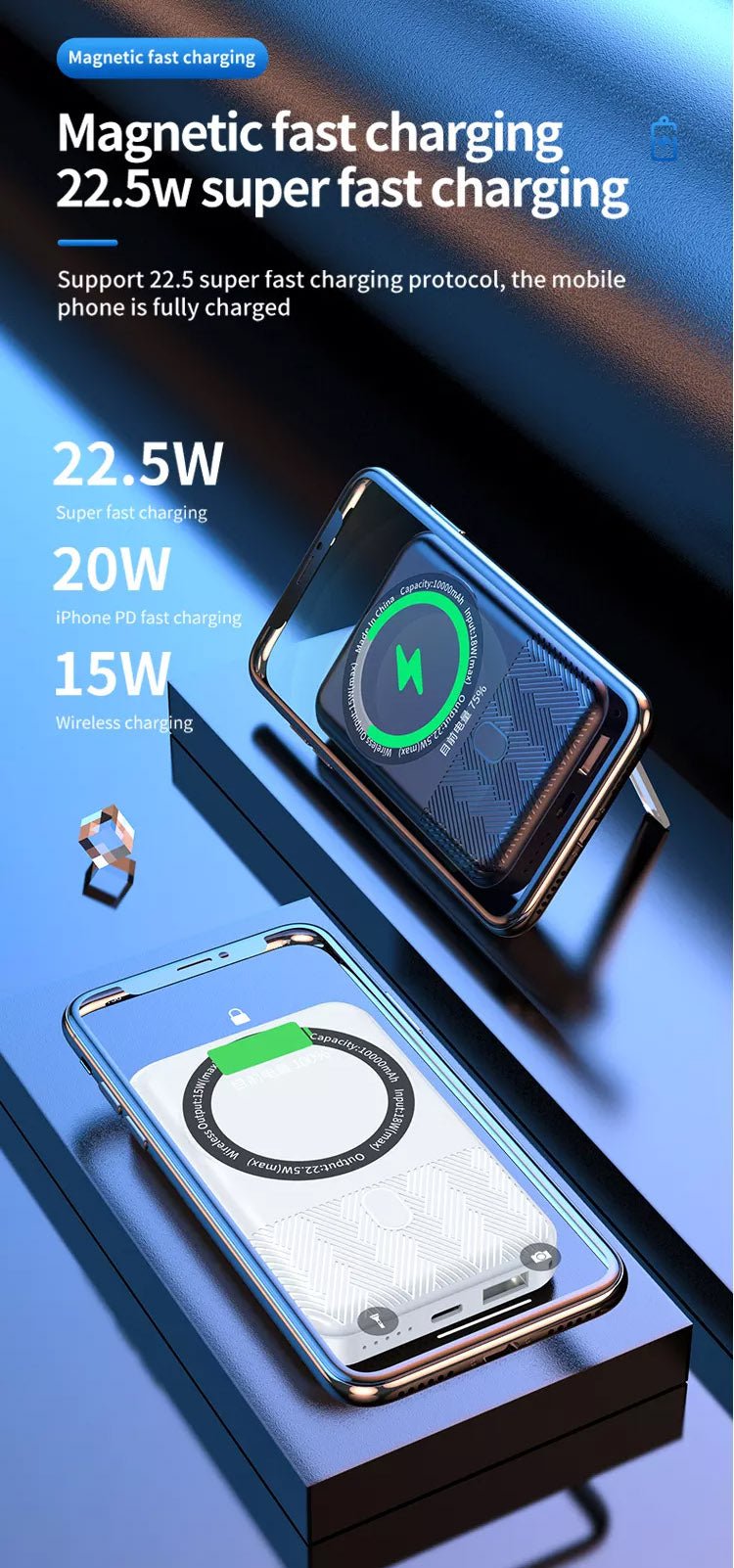 CRONY H19 USB Super charge+Wireless fast charge MAG Power Bank 20000mAh 15W Magnetic Wireless Power banks - Edragonmall.com