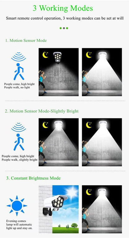 CRONY JD-2178T Solar simulation camera wall lamp Solar Simulation Camera Wall Lamp Remote Control Outdoor Wall Light 3 Modes Motion Sensor - Edragonmall.com