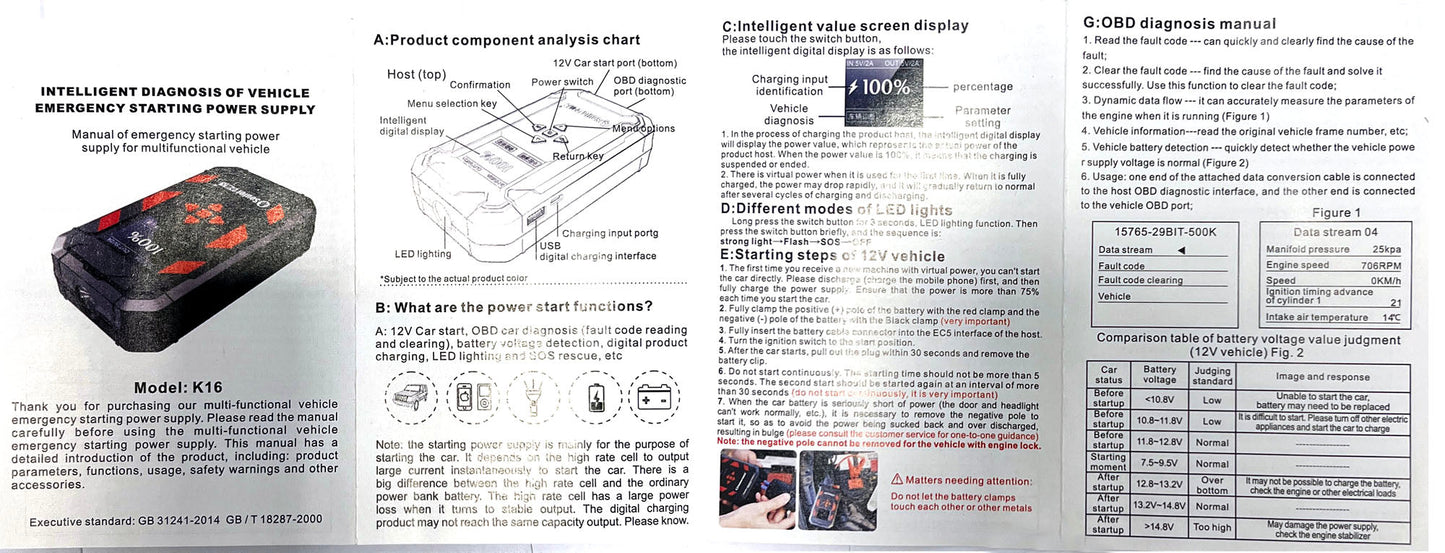 CRONY K16 Car power bank With OBD car starter power supply with car fault detector - Edragonmall.com