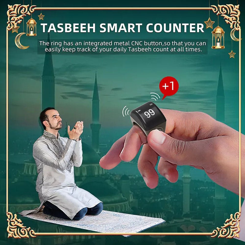 CRONY QB702 smart tasbeeh ring Muslim gift quran qibla smart Electronic counter ring Digital Azan Alarm Clock Tasbeeh Tasbih Zikr Ring - Edragonmall.com