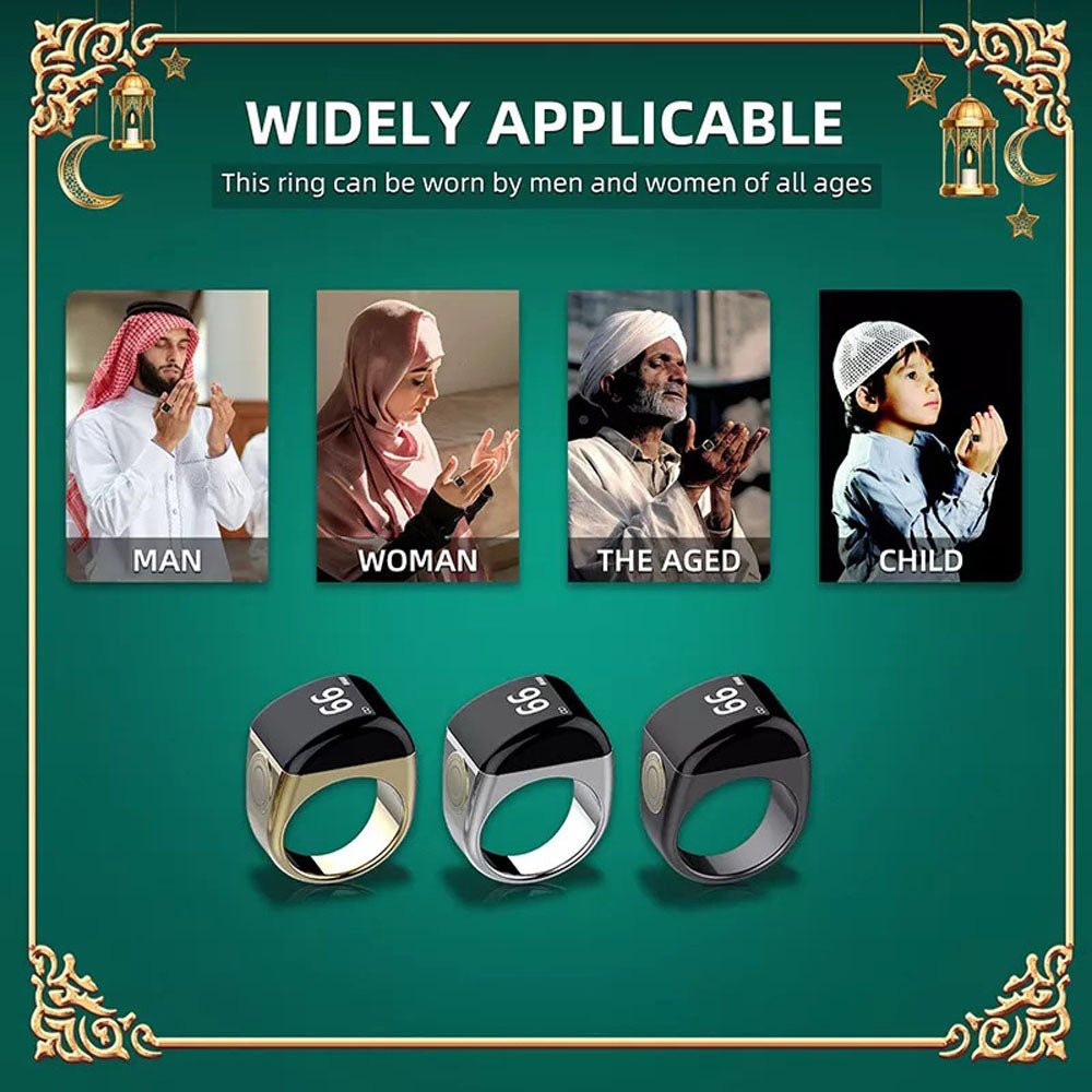 CRONY QB702 smart tasbeeh ring Muslim gift quran qibla smart Electronic counter ring Digital Azan Alarm Clock Tasbeeh Tasbih Zikr Ring - Edragonmall.com