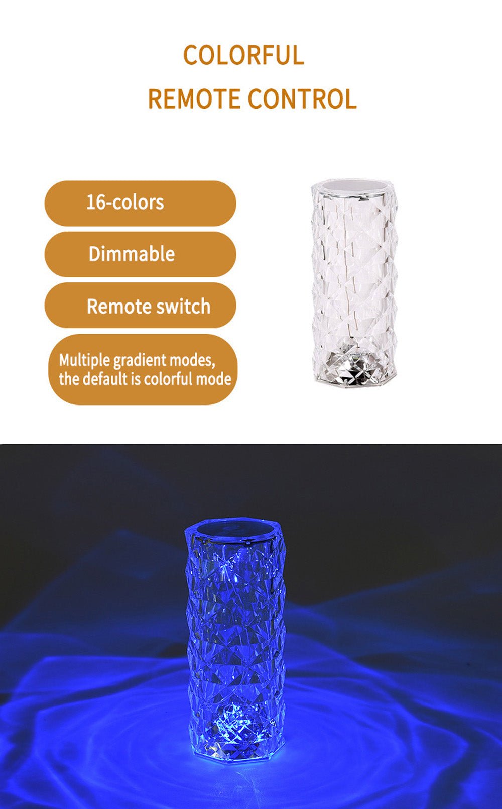 CRONY Rose lamp 16 color RGB touch color + remote and recharge Modern Design Touch Dimmable Recharge Table Lamp - Edragonmall.com