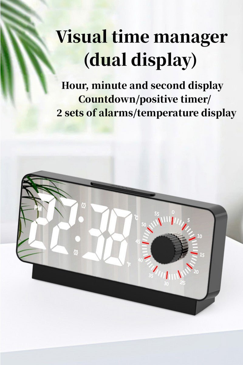 CRONY S238A Digital Alarm Clock with Visible Timer Snooze Temperature Date Knob Countdown Table Clock Dual Alarm Night Mode LED Clock - Edragonmall.com