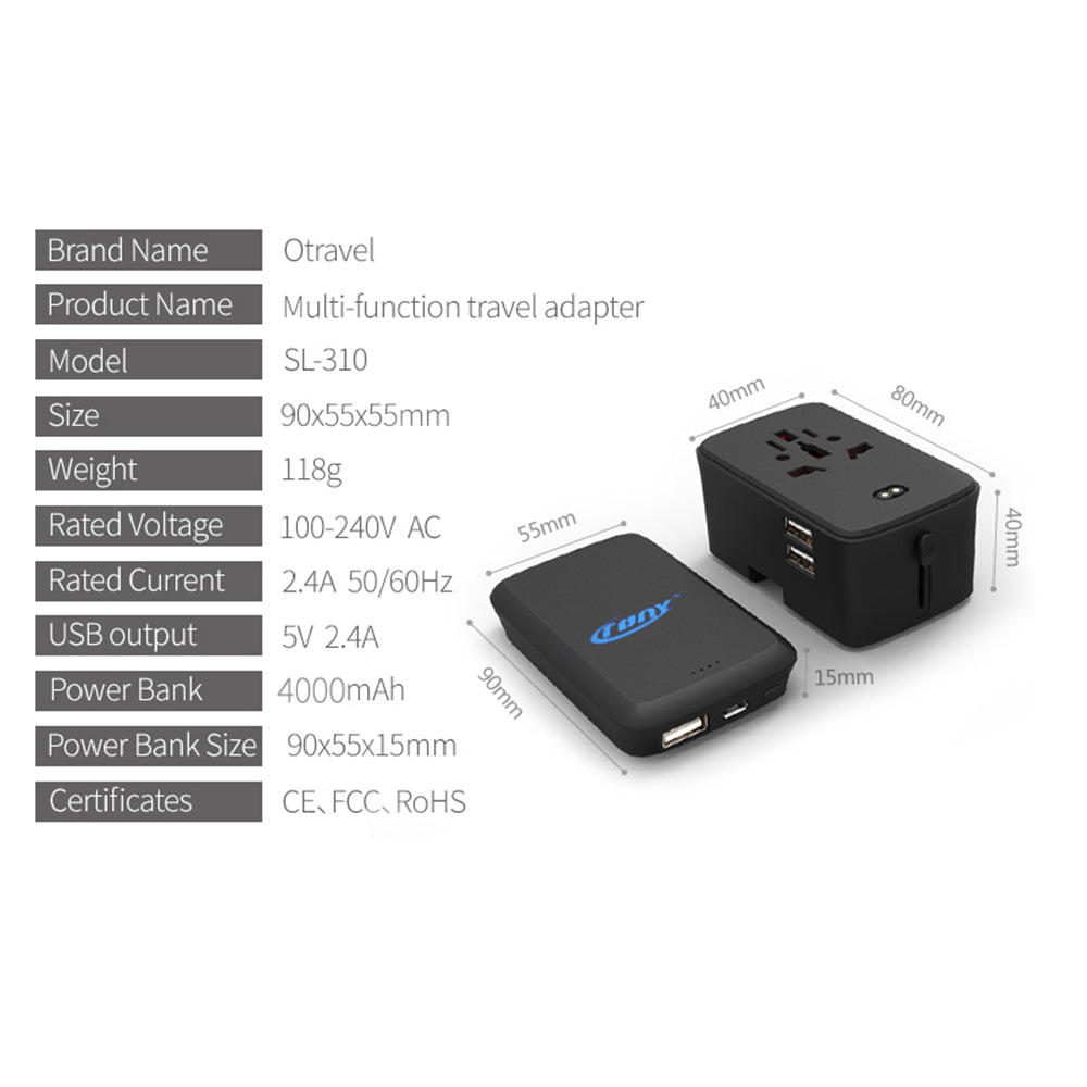 CRONY SL-310B Travel Charge With Power Bank - Edragonmall.com