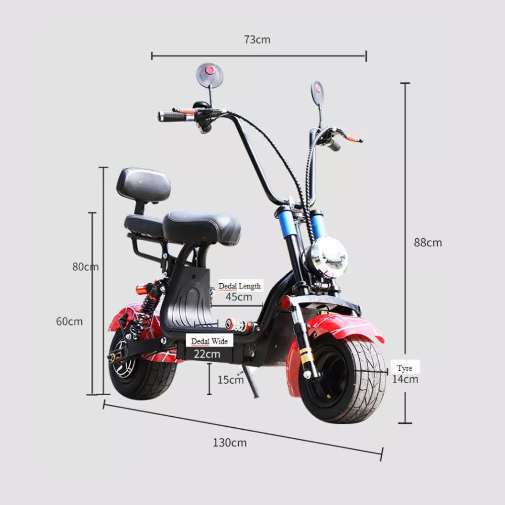 CRONY Small Harley two seat big tires with BT 1000w 60KM/H high power two wheels adult electric scooter motorcycle | Black Spider - Edragonmall.com