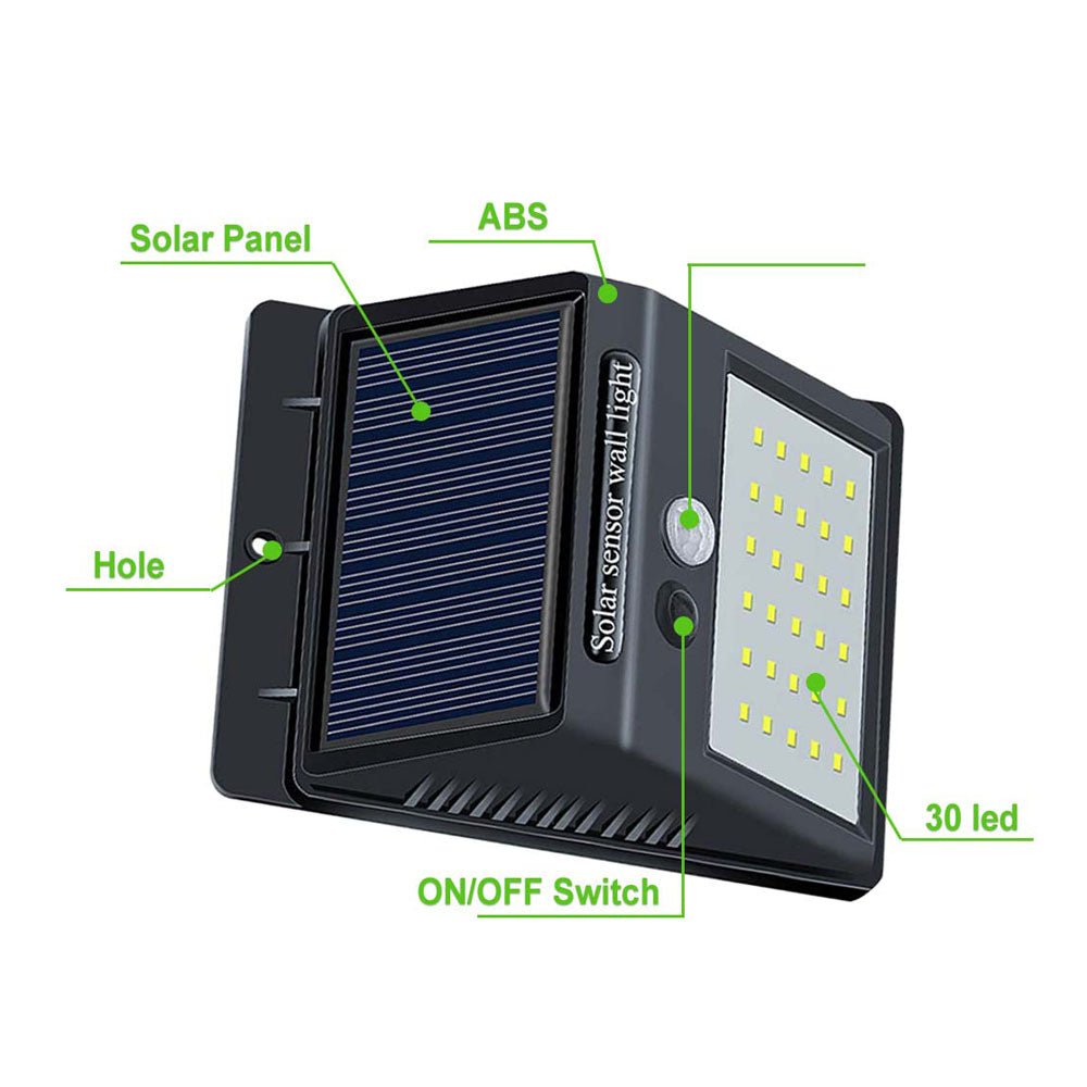 CRONY Solar Powered LED Wall Light 30 LED Motion Sensor led solar lights outdoor super bright house Outdoor Wall Light - Edragonmall.com