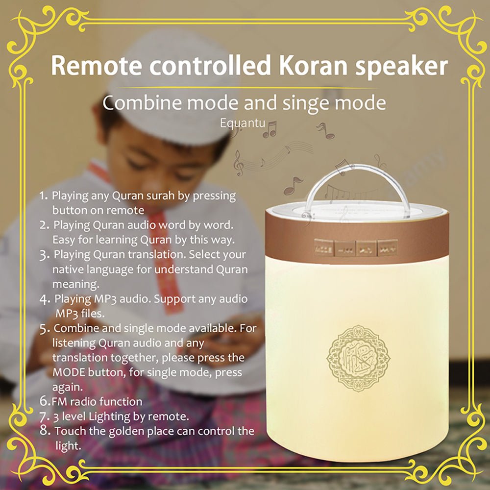 CRONY SQ-122 Bluetooth Quran Speaker Muslim Koran Reciter Support MP3 FM 8GB TF Card Radio Quran Speakers With Remote Control 14 Languages 5.0 - Edragonmall.com