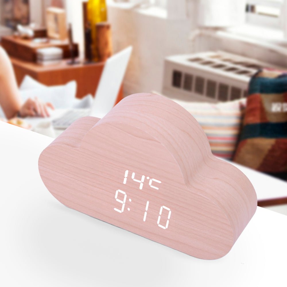 CRONY Three clouds clock Voice Control Children Cloud LED Alarm Clock Indoor Temperature Two Display Mode LED Light Adjustable Clock - Edragonmall.com