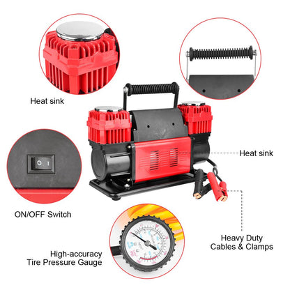 CRONY Two Cylinder Air Compressor 12V /60mm For Car /Bike Tires with Air Pump barometer - Edragonmall.com