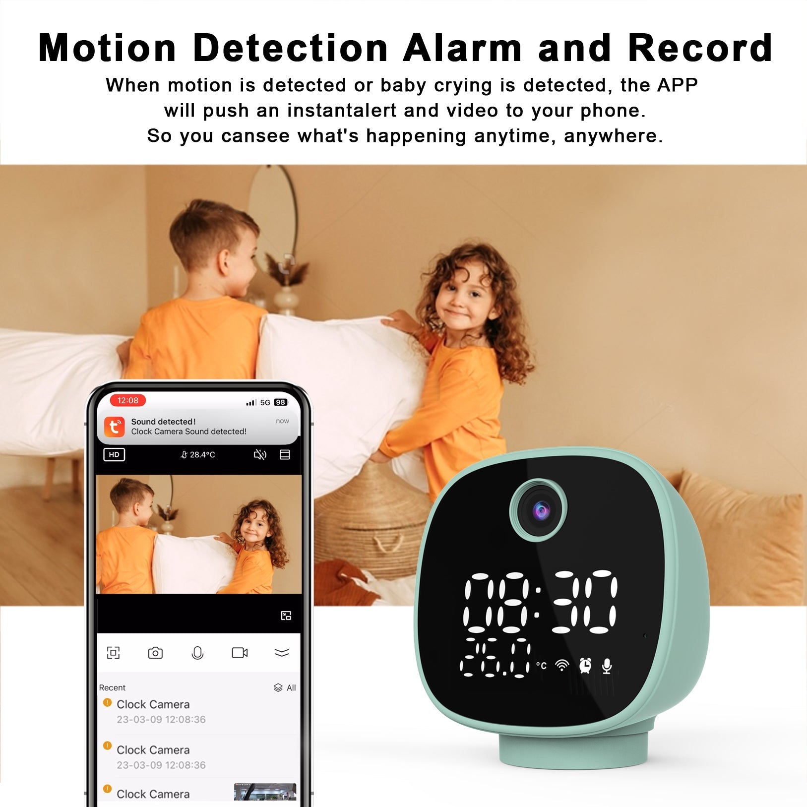 CRONY Two-way Audio Baby Movement Camera TUYA Wifi Temperature Alarm Baby Monitor with Night Lamp Clock - Edragonmall.com