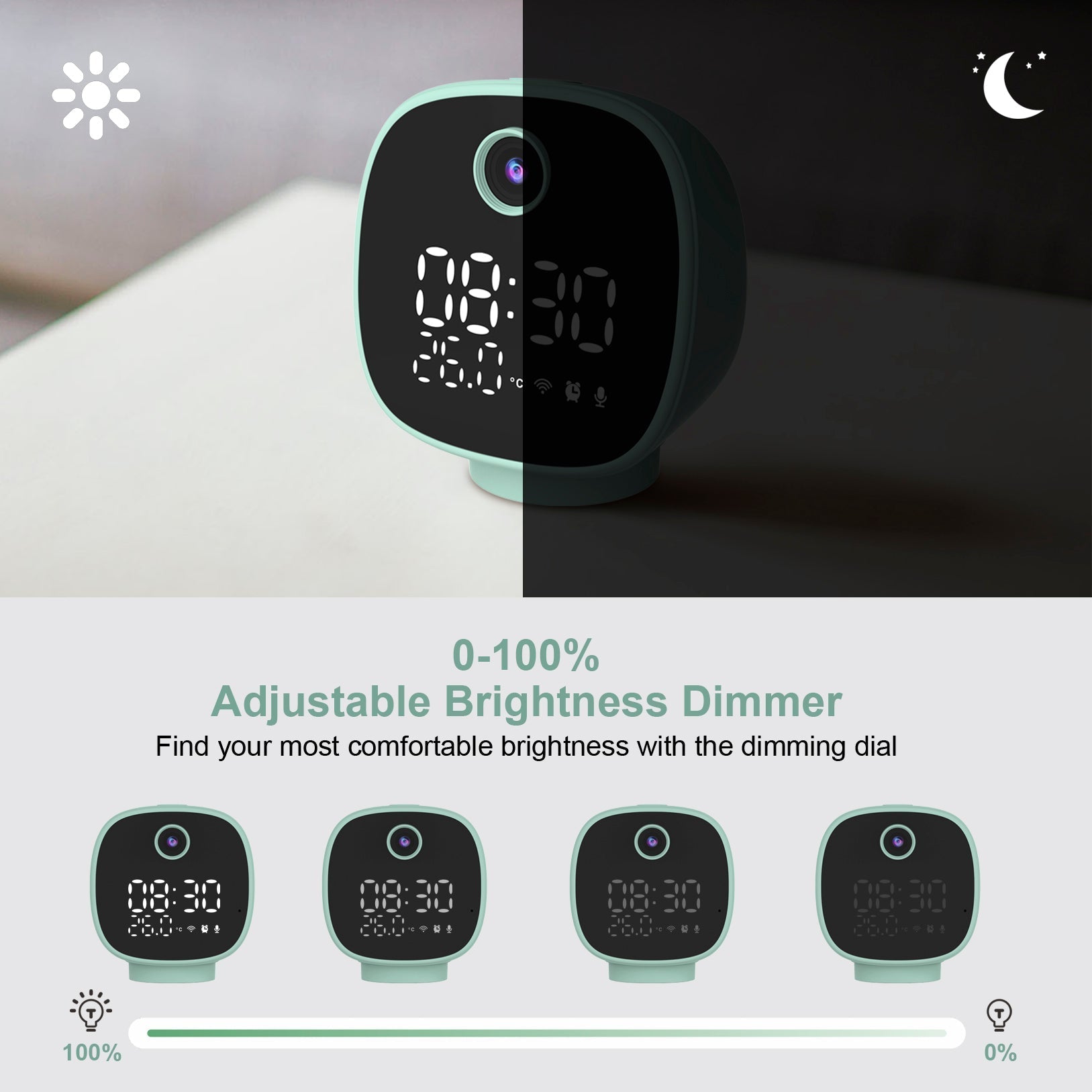 CRONY Two-way Audio Baby Movement Camera TUYA Wifi Temperature Alarm Baby Monitor with Night Lamp Clock - Edragonmall.com