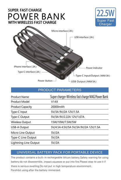 CRONY V14X USB Super charge+Wireless fast charge MAG Power Bank Power Bank 20000mAh Wireless Charger Fast Charger - Edragonmall.com