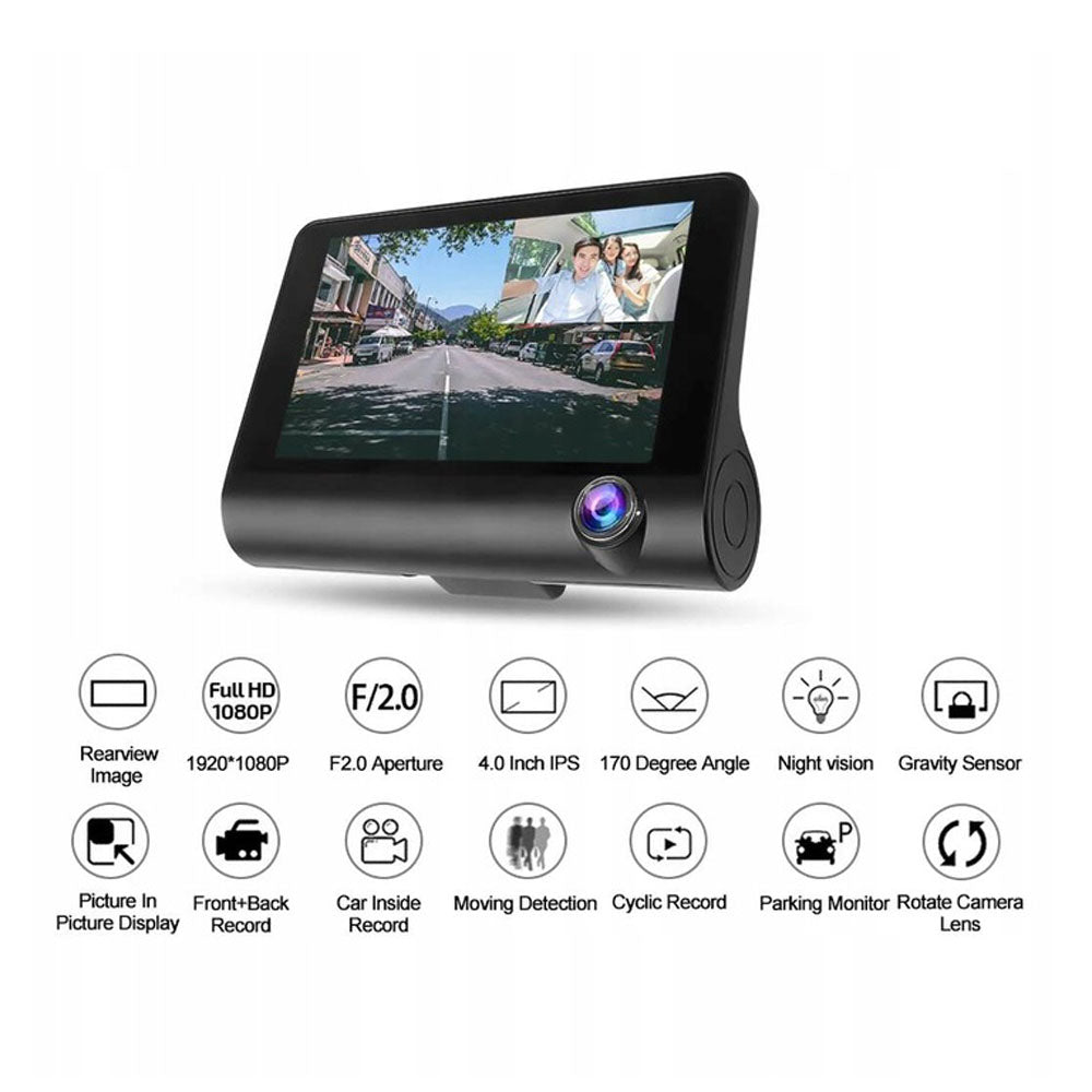 CRONY V504 Three-Camera 1920*1080 touch dashcam Car DVR 3 Cameras Lens 4 Inch IPS Dash Cam Rearview Camera Video Recorder - Edragonmall.com