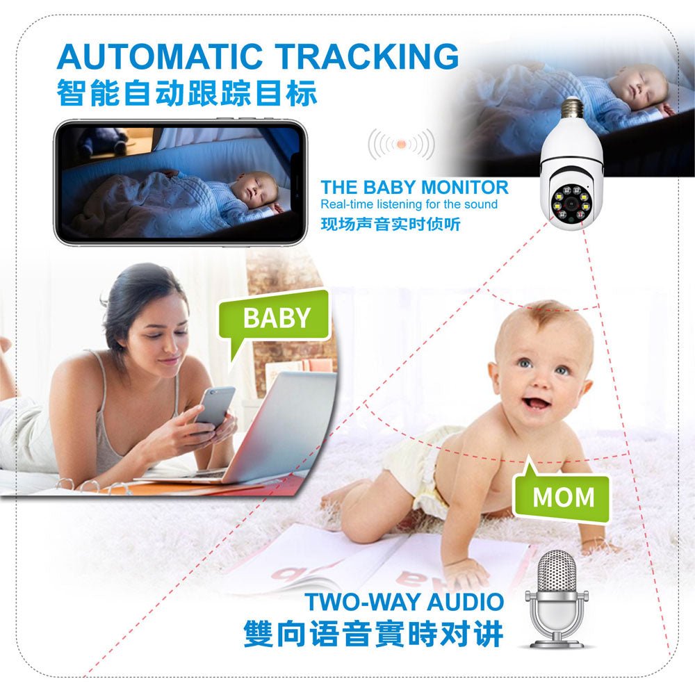 CRONY Y22-1080P light bulb IP Camera Camera Y21 (FTYCAM APP) light bulb IP Camera dual light HD night vision wireless camera wifi camera cloud table lamp - Edragonmall.com