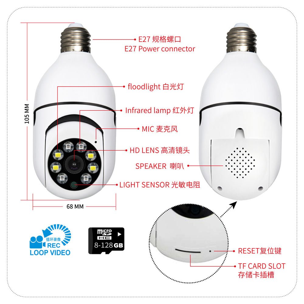 CRONY Y22-1080P light bulb IP Camera Camera Y21 (FTYCAM APP) light bulb IP Camera dual light HD night vision wireless camera wifi camera cloud table lamp - Edragonmall.com