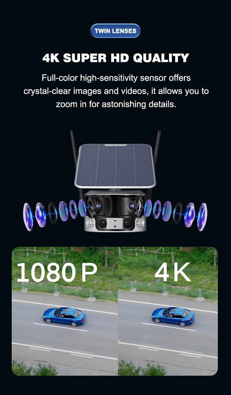 CRONY Y6 4G-4K-8MP-4X 180°Wide Angle Solar Battery Camera Y6 WiFi-4K-8MP-180°Wide Angle Solar Battery Camera with 6W Solar Panel - Edragonmall.com