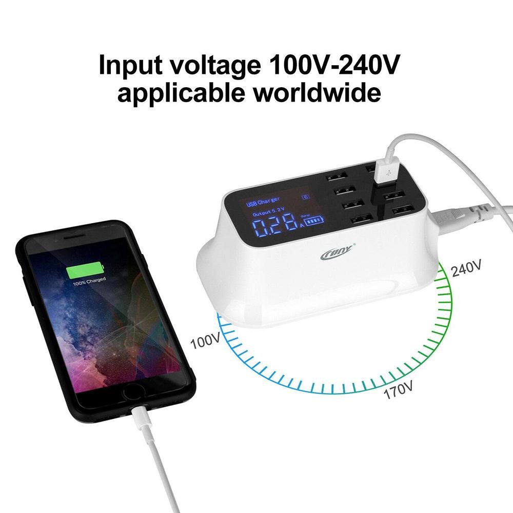 CRONY YC-CDA19 8-Port USB Charger Adapter Desktop Wall Charger Smart LED Display - Edragonmall.com