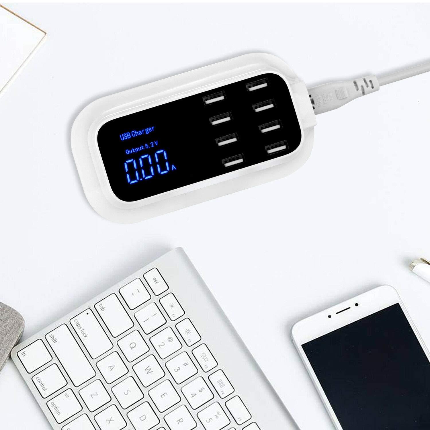 CRONY YC-CDA19 8-Port USB Charger Adapter Desktop Wall Charger Smart LED Display - Edragonmall.com