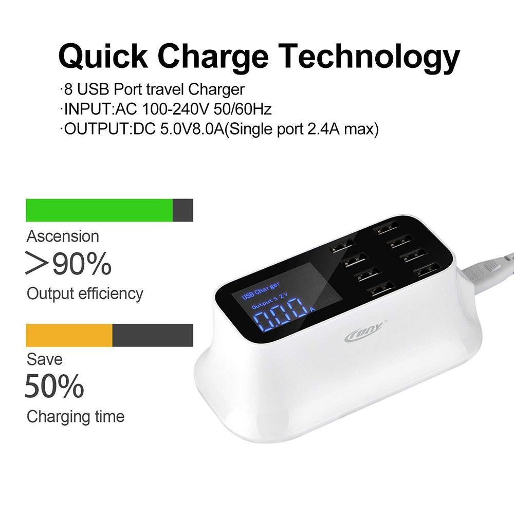 CRONY YC-CDA19 8-Port USB Charger Adapter Desktop Wall Charger Smart LED Display - Edragonmall.com