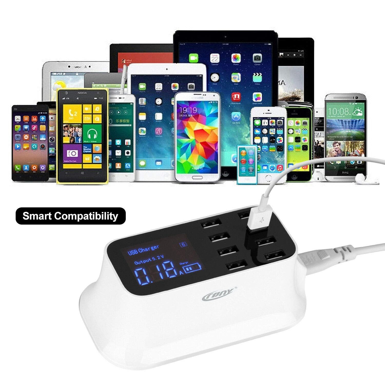 CRONY YC-CDA19 8-Port USB Charger Adapter Desktop Wall Charger Smart LED Display - Edragonmall.com