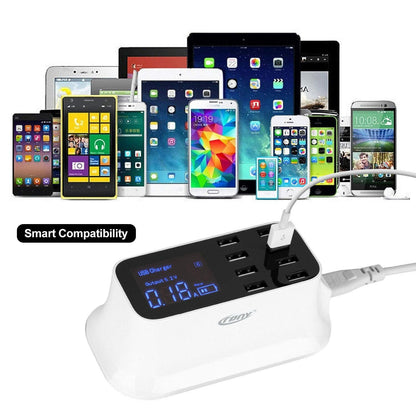 CRONY YC-CDA19 8-Port USB Charger Adapter Desktop Wall Charger Smart LED Display - Edragonmall.com