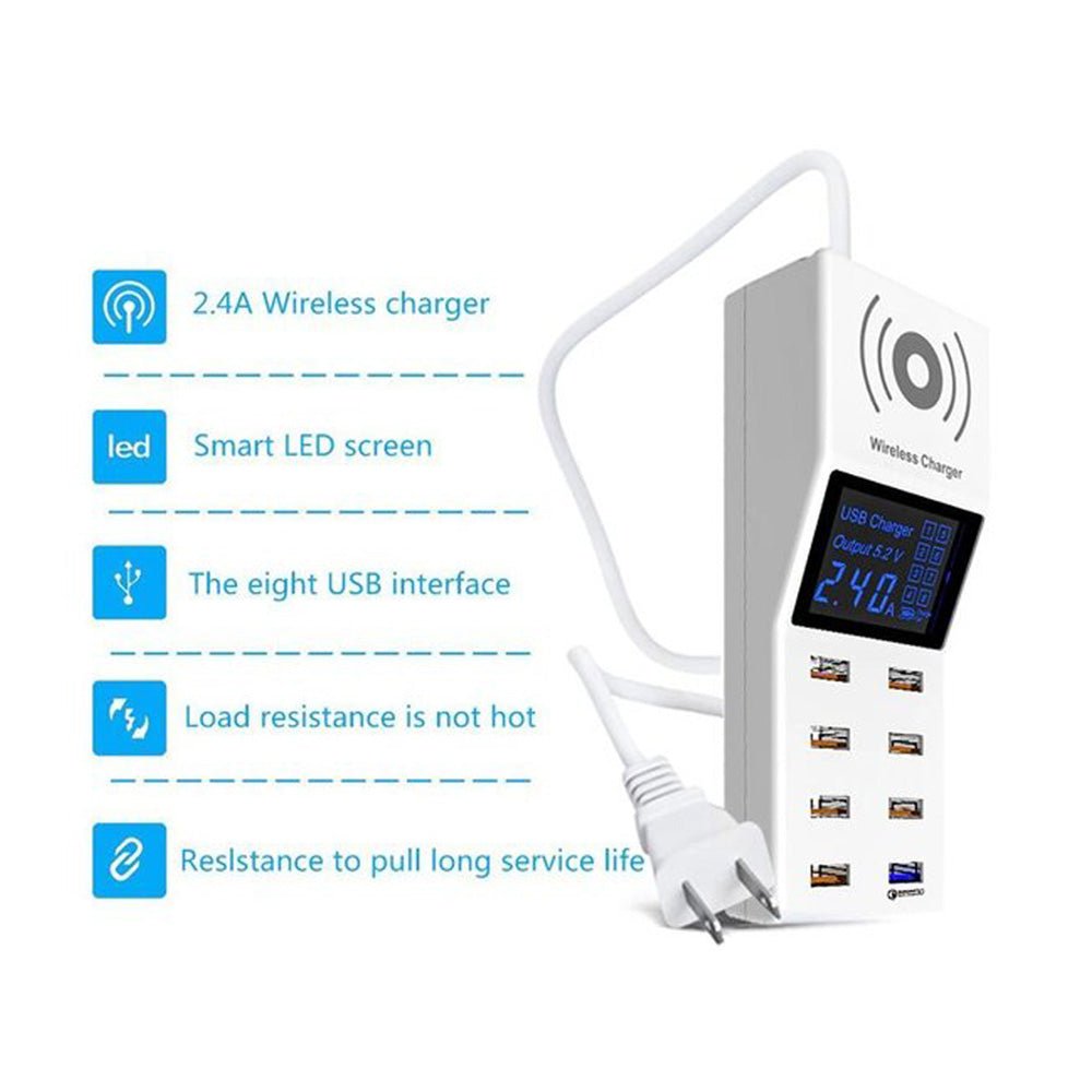 CRONY YC-CDA6A Socket 8USB Charging With Display Adapter dock dock charger QC3.0, wireless charger with LED display Aturos | White - Edragonmall.com