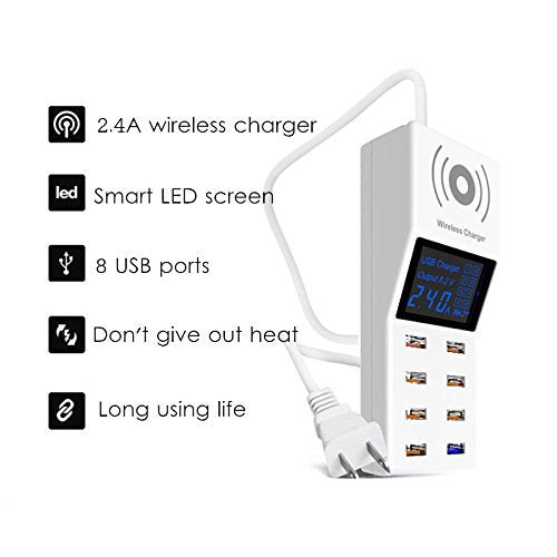 CRONY YC-CDA6A Socket 8USB Charging With Display Adapter dock dock charger QC3.0, wireless charger with LED display Aturos | White - Edragonmall.com