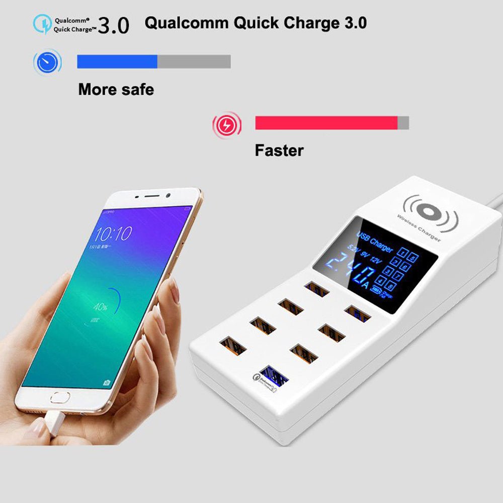 CRONY YC-CDA6A Socket 8USB Charging With Display Adapter dock dock charger QC3.0, wireless charger with LED display Aturos | White - Edragonmall.com