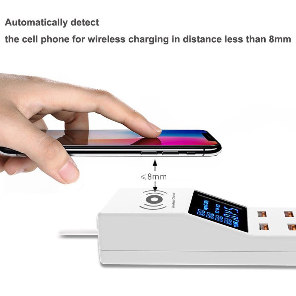 CRONY YC-CDA6A Socket 8USB Charging With Display Adapter dock dock charger QC3.0, wireless charger with LED display Aturos | White - Edragonmall.com